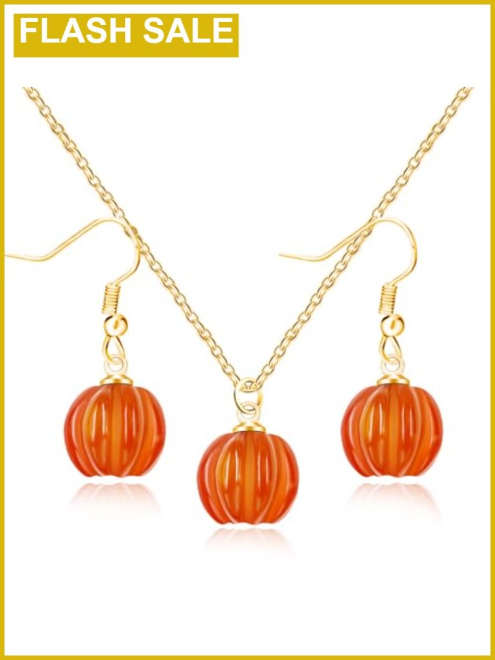 Gold Plated Pumpkin Dangle Earrings Pendant Necklace Jewelry Set Women Fall